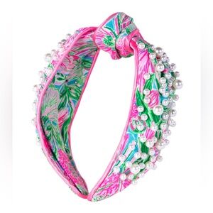 NWOT Lilly Pulitzer Blue Horizon Coming In Hot Embellished Pearl Knot Headband